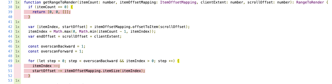 v8 Coverage for VirtualList.tsx/getRangeToRender