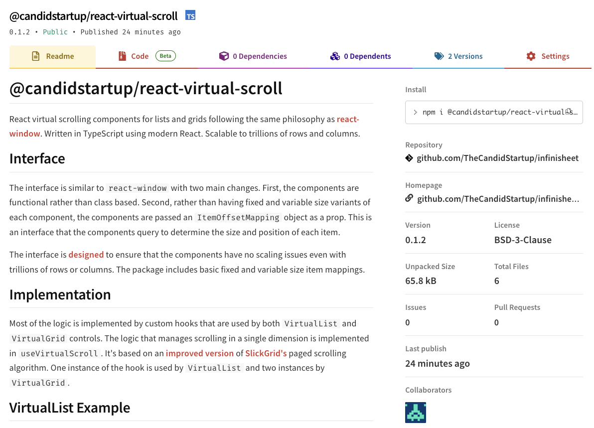 react-virtual-scroll published on NPM