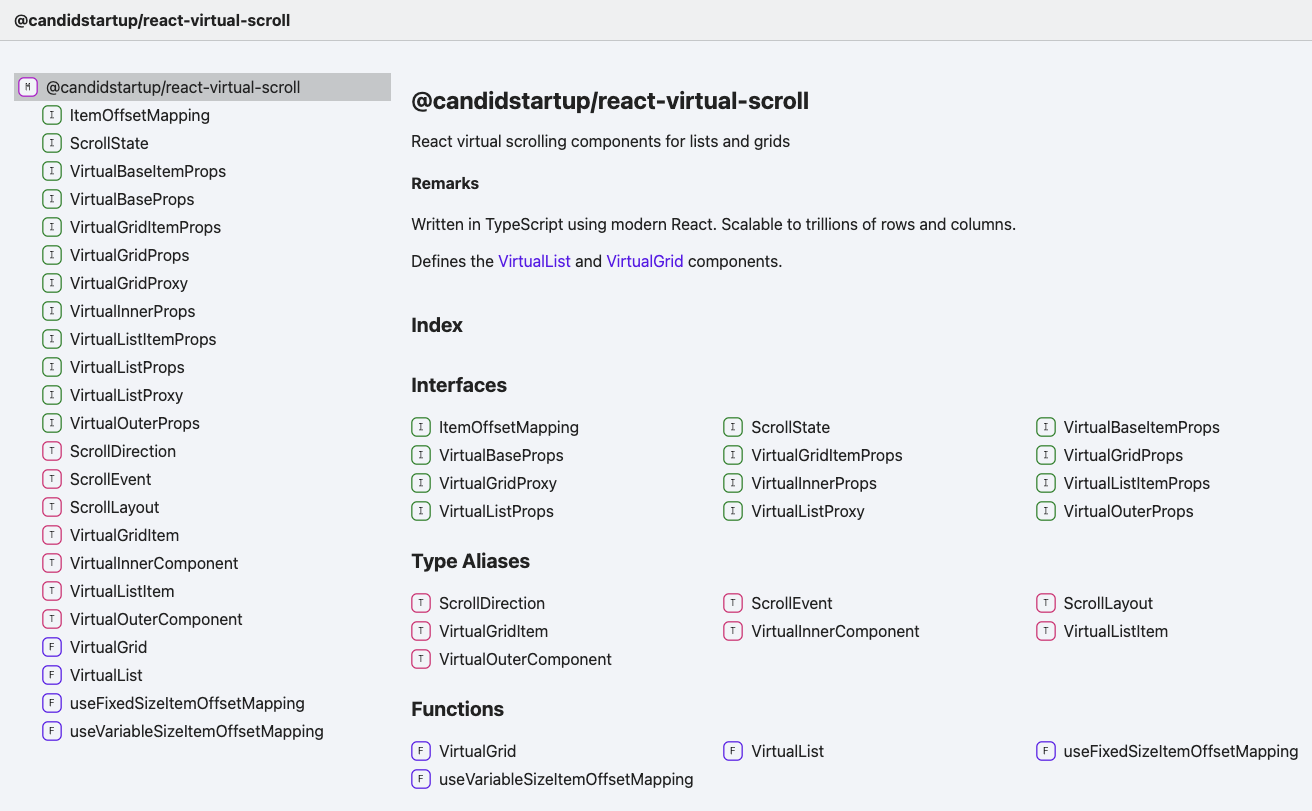 Package Page using TypeDoc defaults