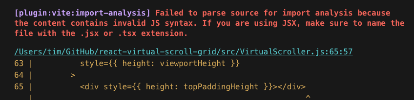 Vite Parse Error after dropping VirtualScroller.js into the project