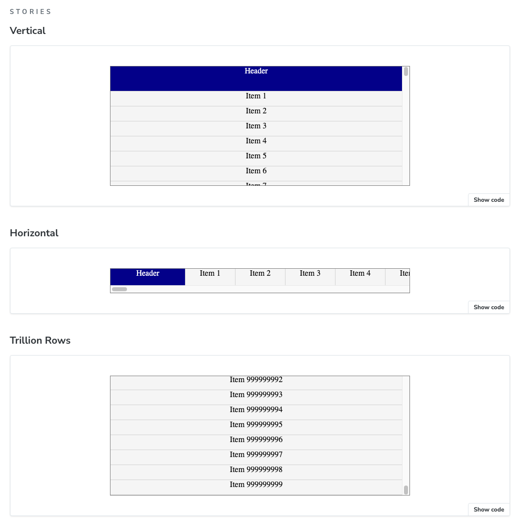 VirtualList Stories