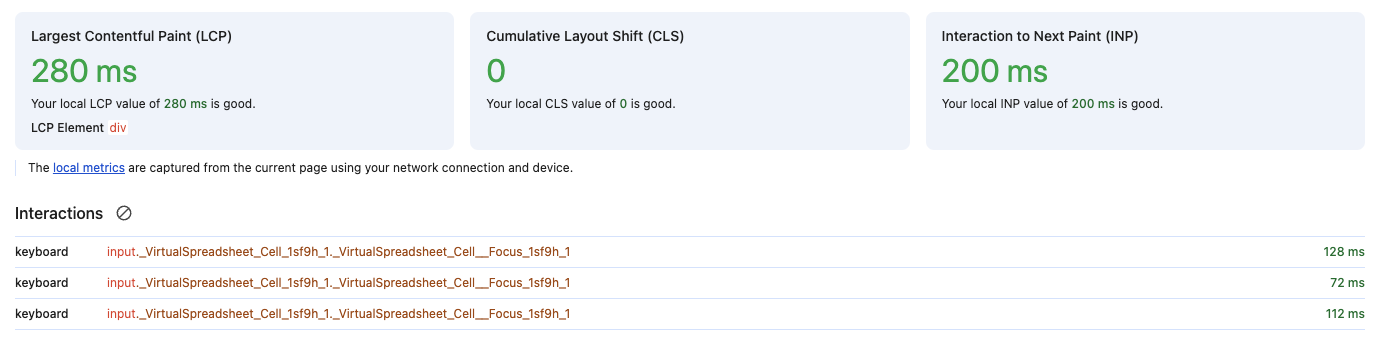 Web metrics during keyboard navigation