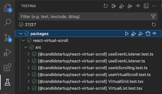 Vitest in VS Code Testing Palette